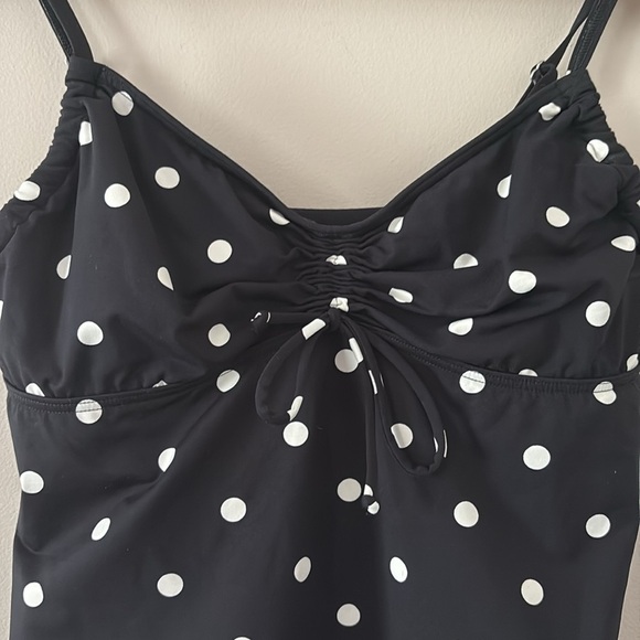 Lands End Tankini Swimsuit Top Polka Dot Tie Black and White Underwire Size 12 - Picture 2 of 9